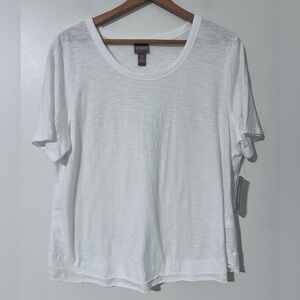 NWT Chico's Tiered Raw Edge Scoop Neck Top Short Sleeves Women's Size 3 XL White